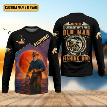 Joycorners Never Underestimate An Old Man With A Fishing Rod Funny Fishing Shirt, SPF Shirt For Men, Gift For Fisherman