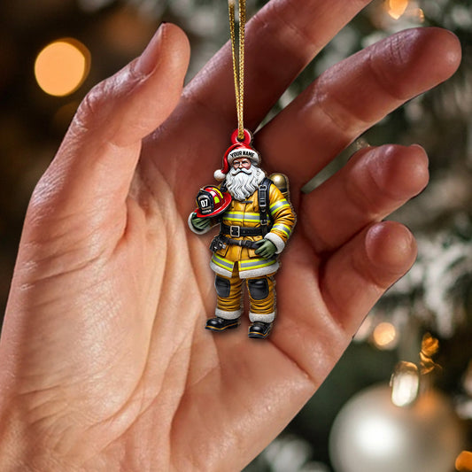 Joycorners Custom Name Fire Fighter Ornament, Fire Fighter Christmas Gift 2D Flat LM2211