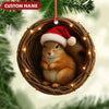 Joycorners Personalized Squirrel Christmas Ornament, Custom Name Woodland Nest Santa Hat Decoration, Cute Holiday Tree Hanging Gift for Animal Lovers MT2411