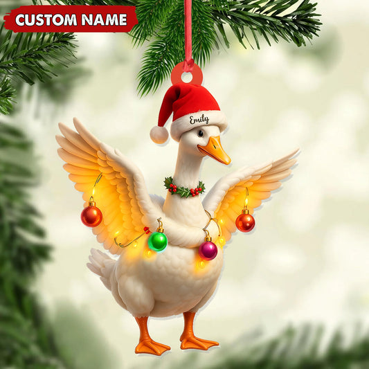 Joycorners Custom Funny Christmas Duck Decoration Acrylic Ornament – Cute Personalized Holiday Gift for Friends & Duck Lovers MT1111