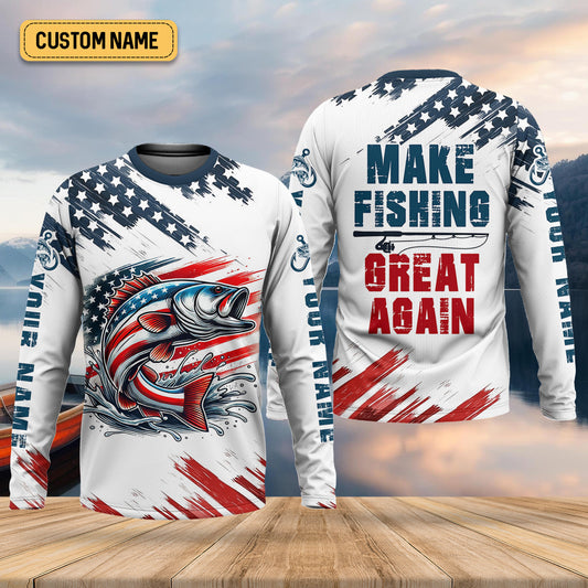 Joycorners Make Fishing Great Again Patriotic Fishing Shirt, Red White Blue SPF Shirt For Men, Fishing Shirts For Men
