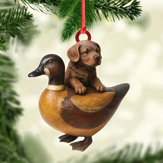 Joycorners Personalized Funny Puppy and Duck Acrylic Ornament – Rustic Hunting Decor for Dog Lovers, Country Cabin Wall Art, Whimsical Farmhouse Gift for Hunters MT1111
