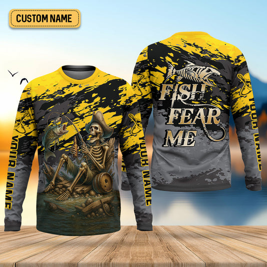 Joycorners Fish Fear Me Funny Skeleton Fishing UPF Shirts, Men's Fishing Shirts Long Sleeve, Fishing Gifts For Men