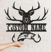 Maxcorners Personalized Deer & Fish Metal Sign WITH LED/WITHOUT LED Light Rustic Cabin Wall Decor Hunter Fisher Gift MT0110