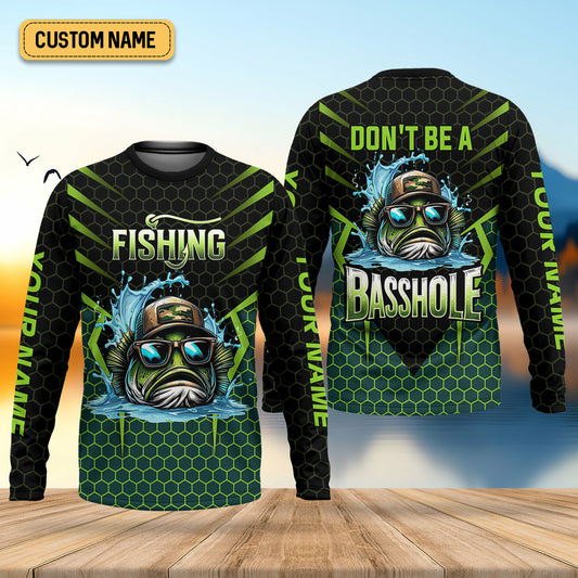 Joycorners Basshole Funny Fishing Shirt, Camouflage Fishing Shirts, SPF Shirt For Men, Hooded Fishing Shirt