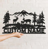 Maxcorners Personalized Deer Family Metal Sign WITH LED/WITHOUT LED - Rustic Cabin Name Sign, Mountain Wildlife Wall Art for Lodge & Outdoor Decor MT0110