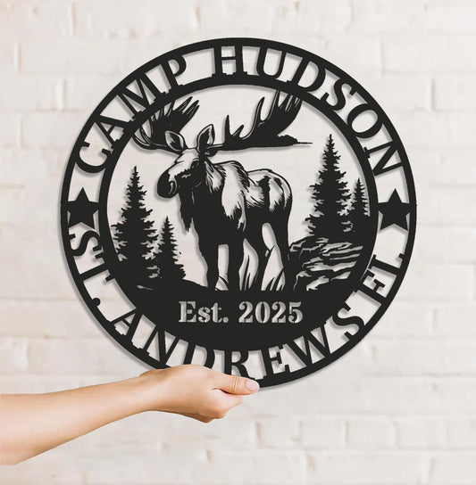 Maxcorners Personalized Moose Metal Sign WITH LED/WITHOUT LED - Rustic Cabin Name Sign, Wildlife Wall Art for Lodge, Camp & Outdoor Decor MT0110