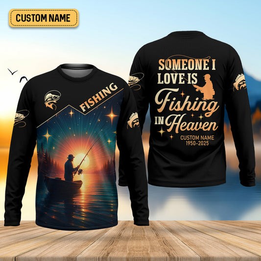 Joycorners Someone I Love is Fishing in Heaven Shirt, Funny Fishing T-shirt, SPF Shirt For Men, Gift For Fisherman