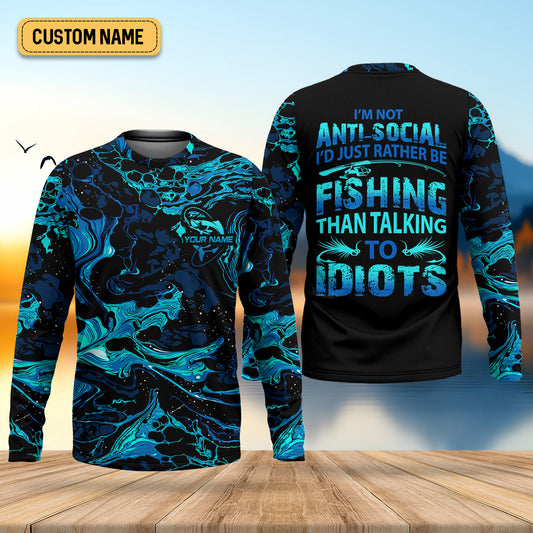 Joycorners I'd Just Rather Be Fishing Than Talking To Idiots Funny Fishing Shirt, SPF Shirt For Men, Men's Fishing Shirt