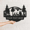 Maxcorners Personalized Deer Forest Metal Sign WITH LED/WITHOUT LED, Rustic Hunting Cabin Wall Decor, Wildlife Scene for Lodge or Mancave MT0110