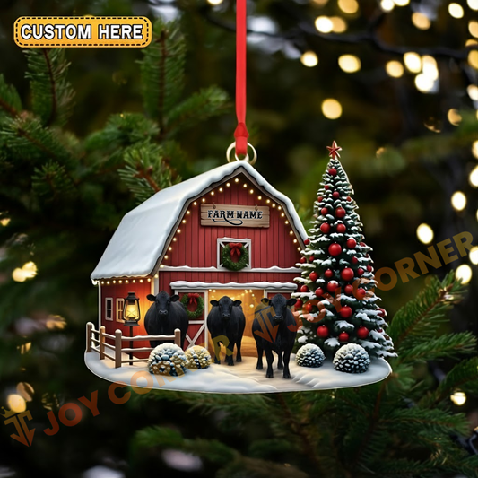 Joycorners Cattle Red Christmas House  Cow Family Ornament, Acrylic Ornament (8 Breed Options)