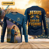 Joycorners Jesus Said Go Fishing Funny Fishing Shirt, Christian Fishing SPF Shirt For Men, Men's Fishing Shirts Long Sleeve