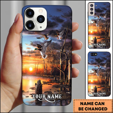 Joycorners Sunset Flying Duck Hunting Personalized Name Phone Case