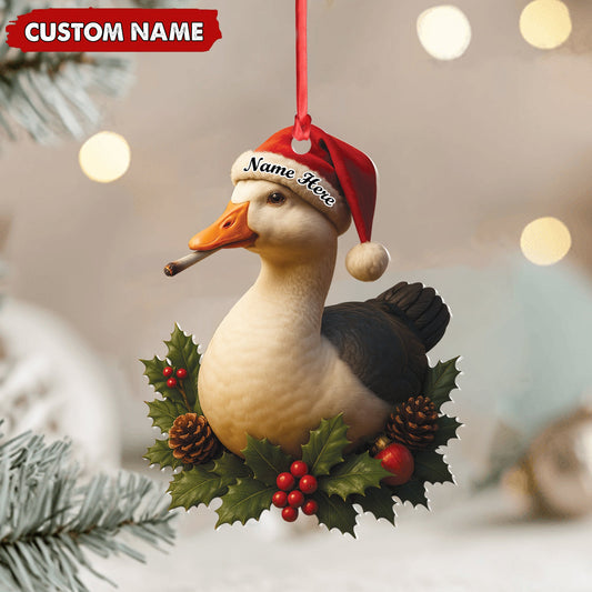 Joycorners Personalized Funny Duck Smoking Acrylic Christmas Ornament – Custom Name Holiday Gift for Hunters & Outdoor Lovers MT1111