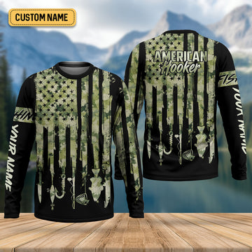 Joycorners American Hooker Patriotic Fishing Shirt, Camo Fishing Shirt, SPF Shirt For Men, Gift For Fisherman