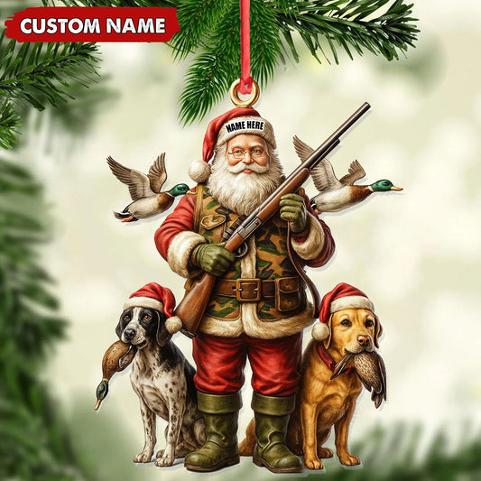 Joycorners Personalized Santa Duck Hunter Ornament, Custom Name Christmas Gift for Hunting Lovers MT1111