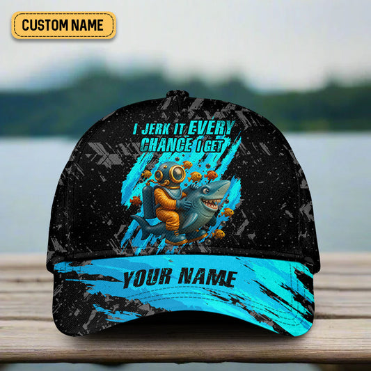 Joycorners I Jerk It Every Chance I Get Personalized Fishing Hats, Fishing Trucker Hat, Fishing Hook Hat, Fishing Cap For Men