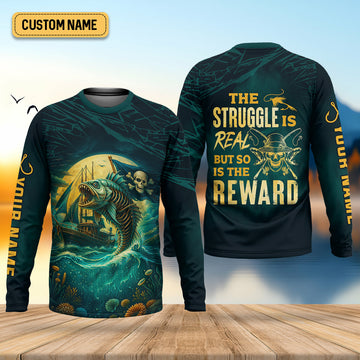 Joycorners The Struggle Is Real But So Is The Reward Horror Fishing SPF Shirt For Men, Men's Fishing Shirts Long Sleeve