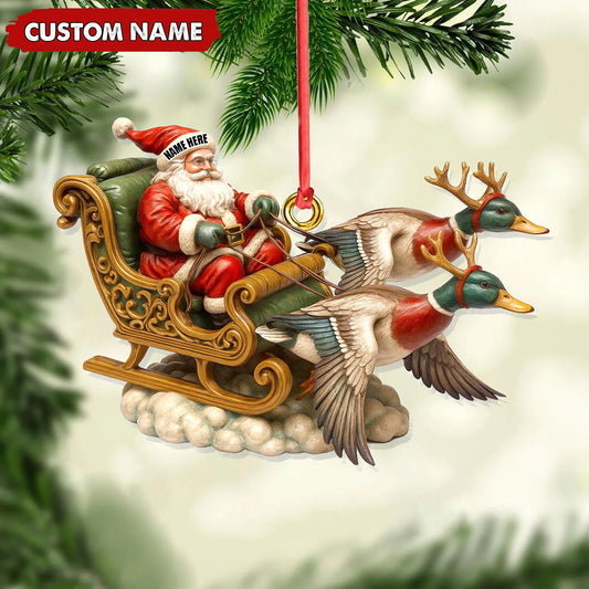 Joycorners Personalized Santa Sleigh Duck Ornament, Custom Name Christmas Gift for Hunters MT1111