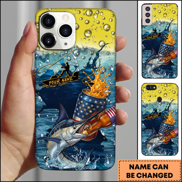 Joycorners Marlin Fishing Phone Case Beer Splash Fishing Graphic Personalized Name 3D Phone Case