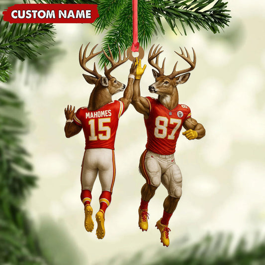 Joycorners Personalized Football Christmas Ornament, Custom Name Deer Players Red Jersey, Funny Kansas City Football Fan Gift Decoration MT2411