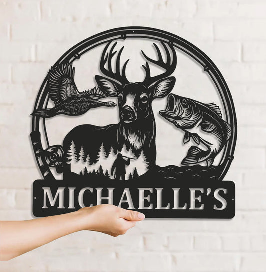 Maxcorners Personalized Hunting Metal Sign WITH LED/WITHOUT LED - Deer, Duck & Fish Wildlife Wall Art, Rustic Cabin Decor for Hunters MT0110