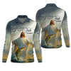 Joycorners Even Jesus Has A Fish Story Funny Fishing Shirt, SPF Shirt For Men, Men Long Sleeve Shirt