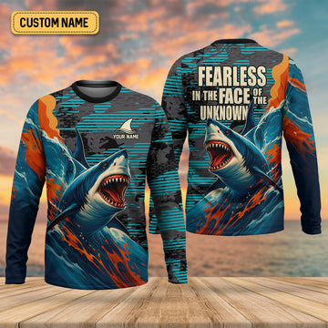 Joycorners Shark Fishing Shirt, Fearless In The Face Of The Unknown Fishing UPF Shirts, Fishing Gifts For Men