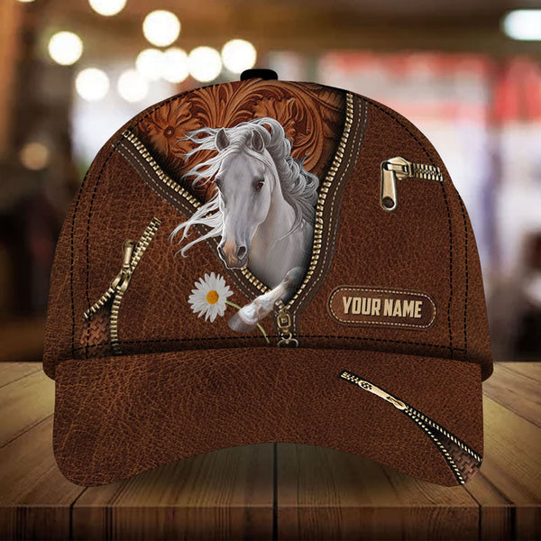 Personalized epic art horse Happiness zip leather pattern cap