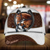 Personalized Isaac epic art horse zip leather with white fur pattern cap