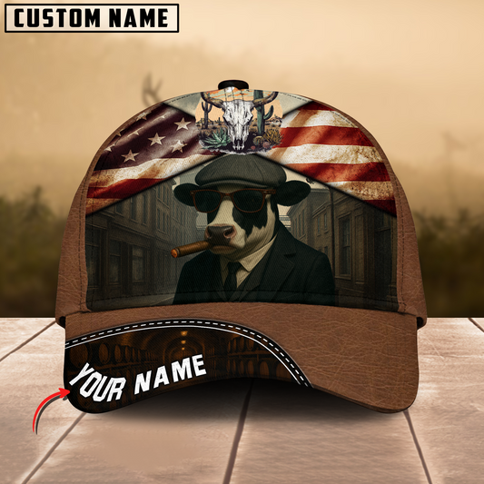 Joycorners Personalized Holstein Cow Cap Smoking US Flag 3D Print Hat