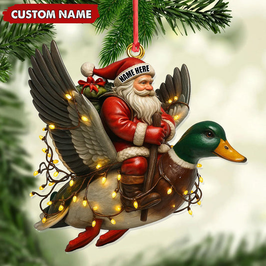 Joycorners Personalized Santa Riding Duck Ornament, Custom Name Christmas Gift for Hunters MT1111