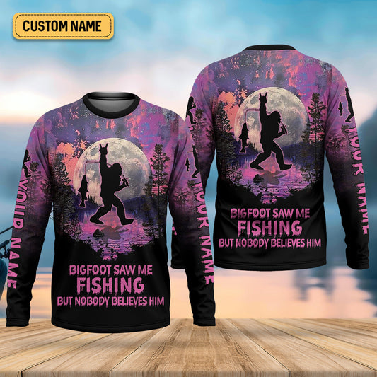 Joycorners Bigfoot Saw Me Fishing But Nobody Believes Him Funny Fishing Shirt, SPF Shirt For Men