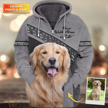 Joycorners Golden Retriever Grey Love Never Walk Alone 3D Custom Name And Dog Full Print Shirts