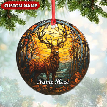 Joycorners Personalized Deer Ornament, Custom Name Christmas Decoration, Rustic Woodland Animal Ornament for Holiday Tree MT1111