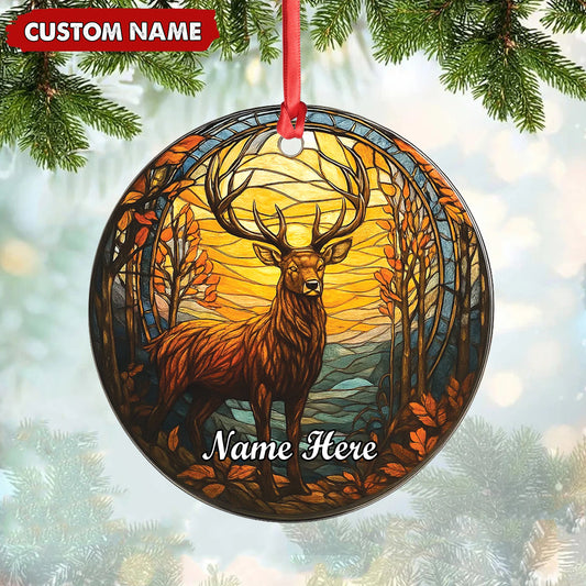 Joycorners Personalized Deer Ornament, Custom Name Christmas Decoration, Rustic Woodland Animal Ornament for Holiday Tree MT1111