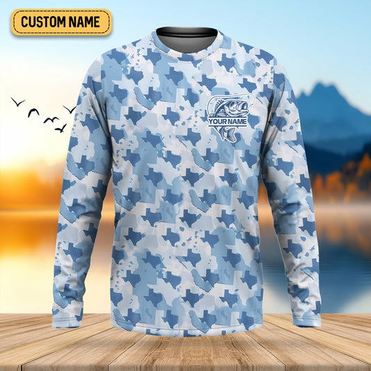 Joycorners Texas Camo Blue Fishing UPF Shirts, Performance Fishing Shirts, Fishing Gifts For Men, Men's Fishing Shirt