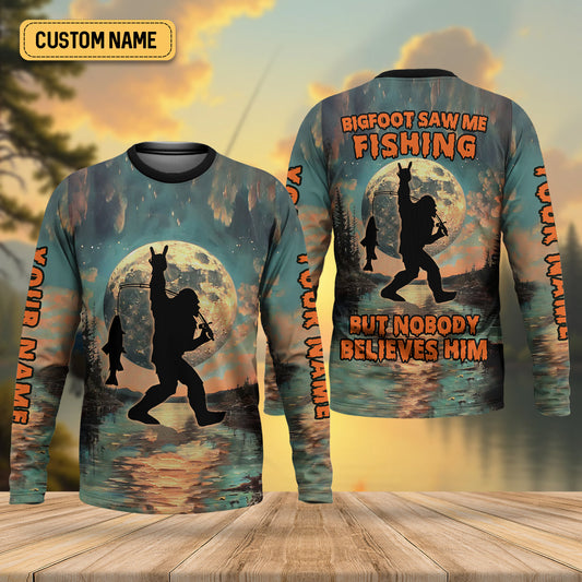 Joycorners Bigfoot Saw Me Fishing But Nobody Believes Him Funny Sasquatch Fishing SPF Shirt For Men