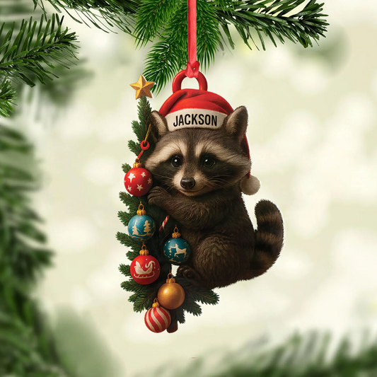 Joycorners Personalized Raccoon Acrylic Christmas Ornament – Cute Holiday Gift - Perfect Gift for Kids & Animal Lovers MT1111