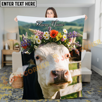 Joycorners Holstein Cow With Wildflower Crown In Countryside Personalized Name Blanket
