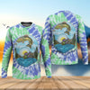 Joycorners Bear Fishing Green And Purple Cool Tie Dye Patterns Fishing UPF Shirts, Fishing Gifts For Men, Men's Fishing Shirt