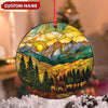 Joycorners Personalized Deer Stained Glass Acrylic Ornament – Mountain Sunrise Christmas Tree Decoration Gift MT1111