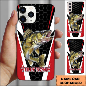Joycorners Walleye Honeycomb Pattern Red White Sport Design Personalized Name Phone Case