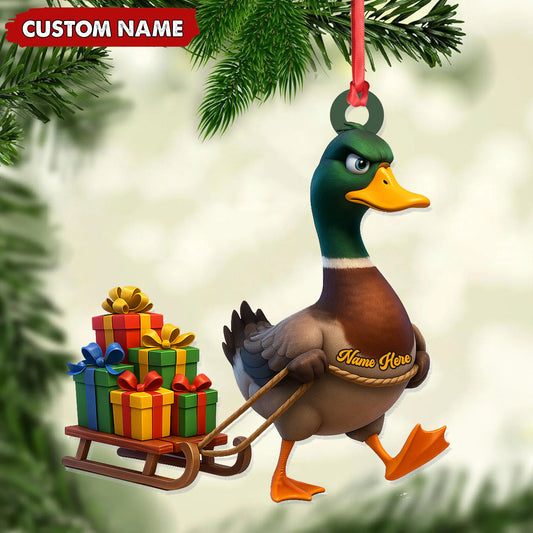 Joycorners Funny Duck Acrylic Christmas Ornament - Mallard Pulling Gifts, Unique Christmas Gift for Hunters MT1111
