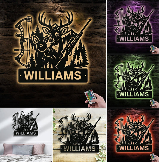 Maxcorners Personalized Deer Hunting Metal Sign WITH LED/WITHOUT LED – Bow & Rifle Wall Decor for Hunters MT0110