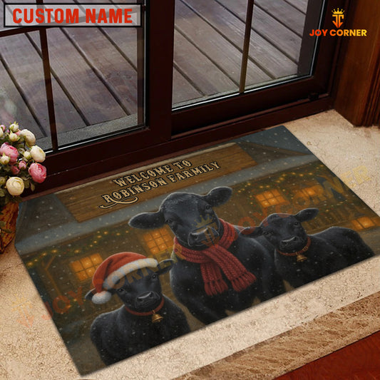 Joycorners Personalized Cow Christmas Doormat, Custom Family Name Welcome Mat, Farmhouse Holiday Decor (10 Cattle Breeds)