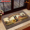 Joycorners Cow With Sunflower Rustic Barn Farm Name Doormat (10 Cattle Breeds)