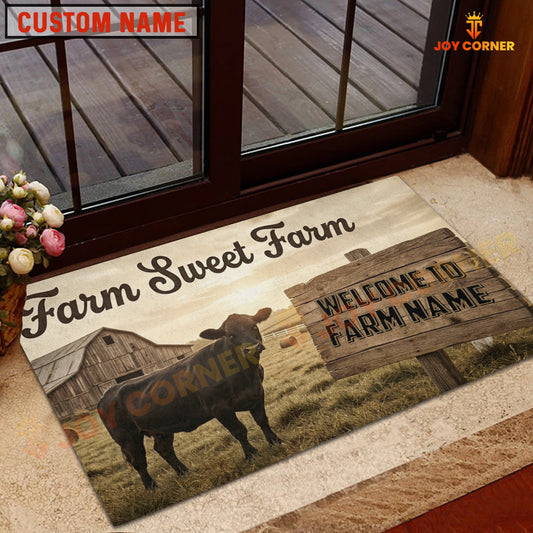 Joycorner Farm Sweet Farm Cow Doormat, Rustic Barn Landscape, Custom Farm Name Welcome Mat (9 Breeds)