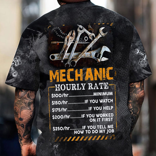 Joycorners Personalized Mechanic T Shirt Custom Name Hourly Rate Funny Auto Repair Garage Workwear Tee Car Repair Wrench Shirt Gift For Men Dad PT2609