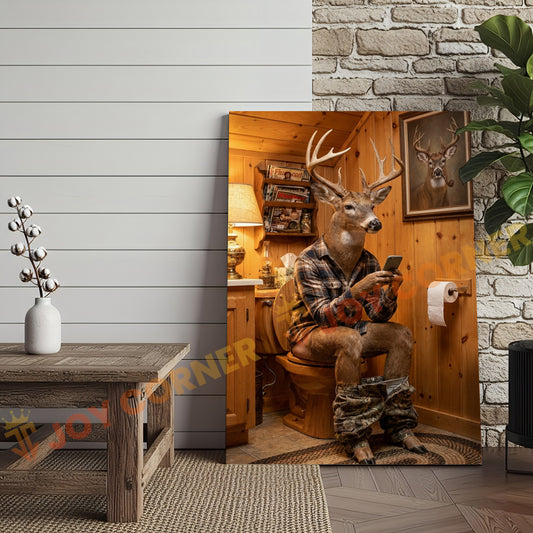 Joycorner Buck Deer Funny Bathroom Sitting Toilet 3D Wrapped Canvas